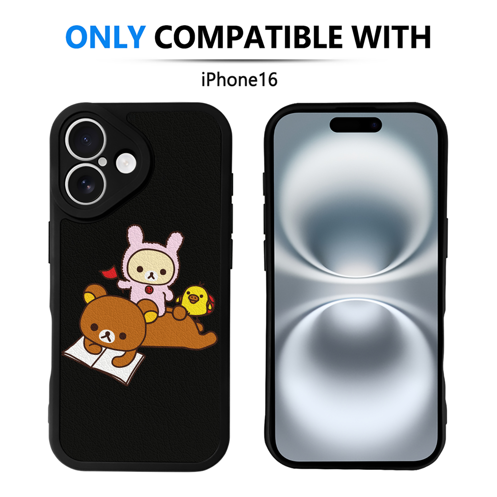 （画像用） リラックマ リラックマ キイロイトリ Rilakkuma Korilakkuma Kiiroitori 【iPhone 16シリーズ対応】シリコンスマホケース（レザー調） 材質：シリコン